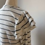 Evereve  Black and White Striped Ruffle Sleeve Sweater XS Relaxed Fit Ribbed Photo 3