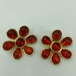 Les Bernard Gripoix Style Glass Cabochon Flower Statement Clip Earrings 1980’s Orange Photo 1