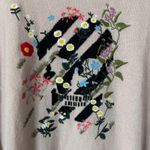 Skull Cashmere Aji Floral Embroidered Skull Stripe Sweater Pale Pink Size Small Photo 2