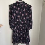 Monique Lhuillier ML Black Floral Ruffle Pleated Dress (Size 10) Photo 7
