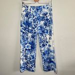 Maeve  Anthropologie The Colette Blue Linen Floral Wide Leg Crop Pants Size 27 Photo 2