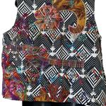 Chico's Embroidered Mixed Media Patchwork Open Front Collared Cotton Silk Vest Photo 5