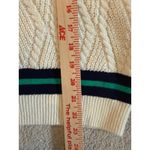 Nicole Miller Cream Cable Knit V Neck Sweater Green Navy Stripe Medium Tennis Photo 6