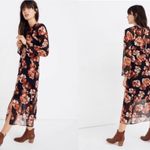 Madewell NWT Black & Red Floral Print Lined Shirred Midi Dress Photo 1