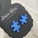 Dixie Bliss Autism Awareness Puzzle Piece Glitter Earrings Blue Hypoallergenic Photo 1