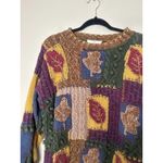 EXPRESS Vintage 90s Tricot Hand Knitted Sweater Medium Leaves Patchwork Boho Photo 1