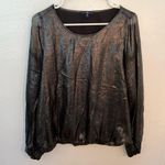 Gap Long Sleeve Scoop Neck Blouse Black Metallic Photo 1