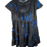 Urban Outfitters  Floral Bea Black Blue Mini Dress Ruffle Tiered Women’s M GRUNGE Photo 1