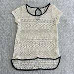 Paper Crane Cream Crochet Lace Short Sleeve Top Black Trim Size XS/S Photo 5