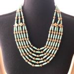 Tribal Collar Necklace with Green Glass Beads with gold tone accent Photo 2