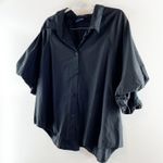 Gap  Organic Cotton Short Puff Sleeve Button Down Shirt Top Black XXL Photo 5