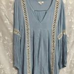 Umgee Boho Bohemian Tunic Blouse Top Carolina Blue Braided Detail Sz M EUC Photo 7