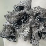 SCARF Crocheted Ruffle Scarf White, Gray & Silver Shimmery Black Photo 5