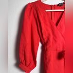 Lulus ‎ Red Long Sleeve Mini Dress XS V-Neck Button Front Bow Cocktail Party Photo 5