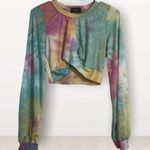 Cherie‎ tie dye twist hem long sleeve stretchy crop top & jogger set size M Yellow Size M Photo 2