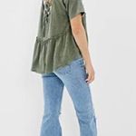 American Eagle Sage Green Oversized Flowy Blouse Photo 2