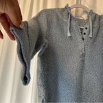 Soft Surroundings  Cozumel Pullover Hoodie Sz Large Light Blue 3/4 Sleeve Pockets Photo 3