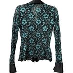 Cache RARE Vintage Lace Zip Blouse Black & Teal Floral Mesh Glam Too Y2K Small Photo 1