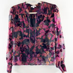 Evereve  Long Sleeve Floral Velvet Embroidered Blouse Top Purple Black XS Photo 0