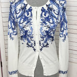 Talbots Delft Blue Picnic Paisley White Button Up Cardigan Sweater White XS Photo 0