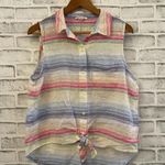 BeachLunchLounge Women’s Beach Lunch Lounge multi-colored linen blend striped sleeveless top L Photo 0