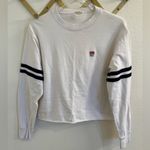 Brandy Melville John Galt Embroidered Flag Varsity Cropped Long Sleeve Top White Photo 2