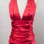 Vintage Y2k Satin Halter Neck Gown Ruched Mermaid Ruffled Slits Coral Hot Pink 4 Photo 2