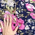 vintage • 80s floral button down blouse shirt short sleeve pink navy print Size M Photo 5