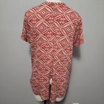 Lucky Brand  red geo split neck linen blend short sleeve tee size medium Photo 4
