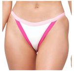 l*space L  Vacay White Pink Ribbed Bikini Bottom Stretch Women's Size Small NWOT Photo 0