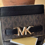 Michael Kors  Reed Large MK Logo Card Holder Wallet Brown Black NWT Photo 0