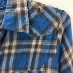 Soho  Look Womans Plaid Button‎ Front Flannel Shirt with Roll Tab Sleeves Size Sm Photo 2