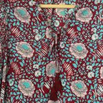 Rebecca Minkoff  Floral Smocked Peasant Blouse Tassel Tie Top Cropped Medium Boho Photo 2