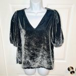 Loft  V-Neck Puff Sleeve Velvet Top Charcoal Gray S Photo 2