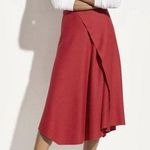 Vince  Asymmetric Drape Skirt Crimson Women Size 10 Red Midi Wool Office Career Photo 0