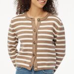 J.Crew New Mushroom & Ivory Stripe Cotton Lady Jacket Cardigan Sweater Size 3X Photo 0