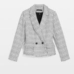 White House | Black Market WHBM Cropped Tweed Jacket in Black / Ecru Crosshatch Sz 12 NWT $185R Photo 4