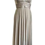 Cache Pale Gold Shimmer Pleated Skirt Jersey Halter Maxi Evening Gown Size 8 Photo 0