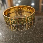 Trina Turk ππ Enamel Bangle Bracelet ~ Black & Gold Brick Logo Design NWOT Photo 1