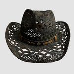 Tonpsom Woven Straw Cowboy Hat One Size Brown Western Leather Band Photo 10