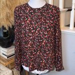 Anthropologie Maeve Orli Bibbed Button Down Floral Long Sleeve Blouse Size XS Red Photo 2