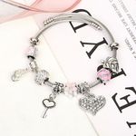 925 Silver Plated Love Heart Key Charm Bracelet for Women Photo 1