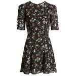 Reformation • Bard Dress mini puff sleeve Jolene black floral print georgette Photo 3