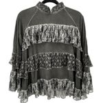 POL  Gray Lace Ruffle Tiered Mock Neck Long Sleeve Blouse Top Size Small Photo 0