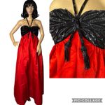 Vintage Victoria Royal Hong Kong Beaded Halter Gown Red Black Tassel Dress Small Photo 1