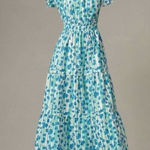 Anthropologie NWT Somerset Maxi in Blue Green Stripe Floral Cotton Tier Dress S Photo 0