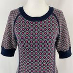 Juicy Couture Geo Knit Dress Front Slits Short Sleeve Mini Navy Pink Size Medium Photo 4