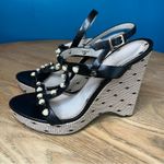 Jason Wu  Leather Polka Dot T Strap Slingback Platform Wedge Black Size 7 Photo 3