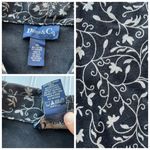 Denim & Co Floral Shirt Jean Jacket Black Tan 2X Shacket Pleated front oversized Photo 5