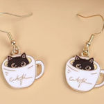 None Teacup black cat dangle earrings Photo 0